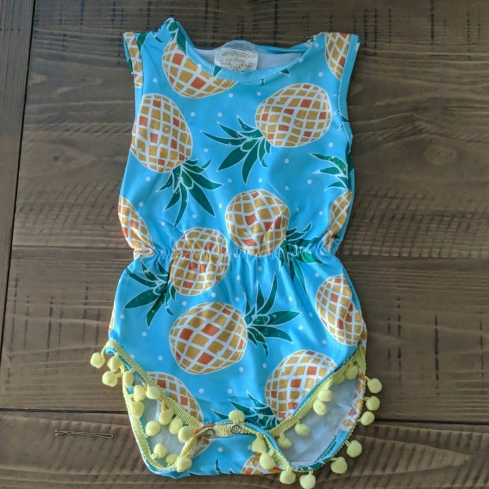 Baby Girl Pineapple Romper with Pom Poms